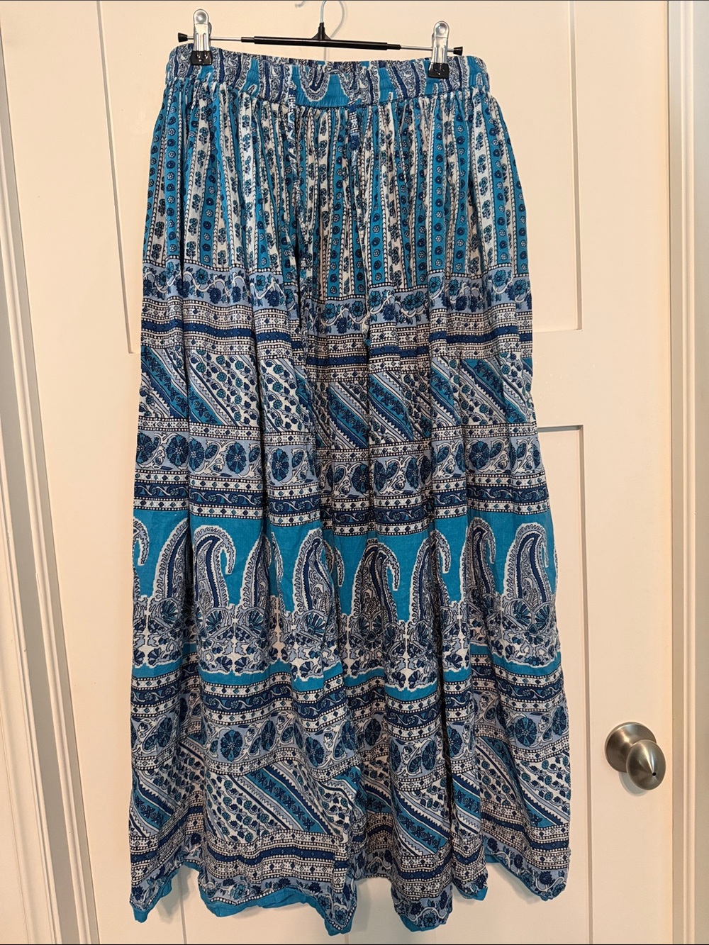 Boston Proper 100% Cotton Mixed Print Blue Resortwear Bohemian Maxi Skirt